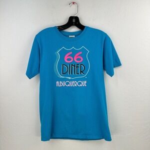 Vintage Anvil‎ Tshirt Mens Small Blue Pink 66 Diner Cotton Short Sleeve Pullover